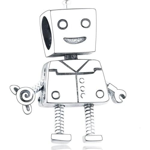 Free shipping 1pc european Rob Bot Charm diy bead fit Original Pandora charms silver 925 Bracelet trinket for women jewelry