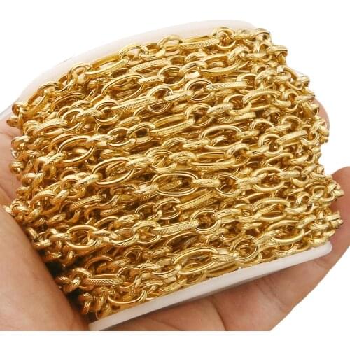 1M 6mm Width Stainless Steel Gold Circle Oval Link Embossing Chains for DIY Bracelet Necklace Jewelry Making Handmade Findings