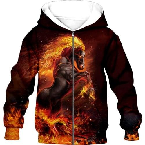 Red inflammation horses kid 3D print Flannelet Children zipper coat Sweatshirt/Hooded//family clothing design dropshipping