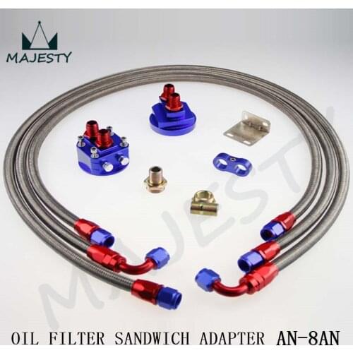 3/4" AN-8 THREAD OIL COOLER FILTER RELOCATION + 8AN BRAIDED STEEL OIL LINE KIT