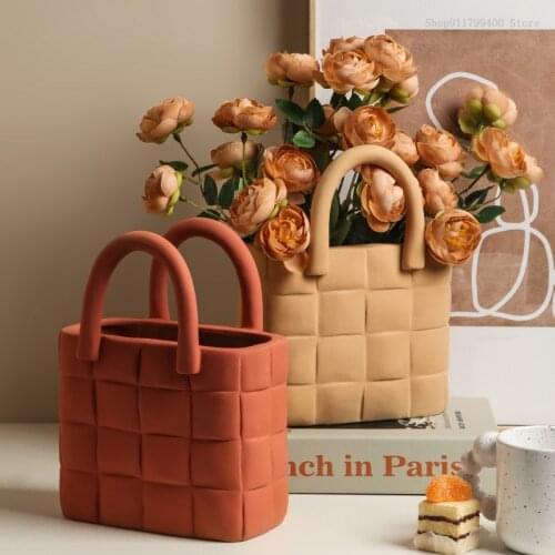 Ceramic handbag vase park garden decoration home decoration vase flower arrangement container creative crafts