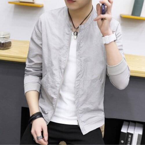 Spring summer mens sun protection jacket thin Solid color Casual coat Couple slim Bomber jacket New Male zipper outerwear M-4XL