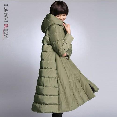 LANMREM 2021 Winter Womens Down Jacket Knee Length Oversized Coat Warm Thick Big Hem Coats With Hooded Female Fashion 2C403