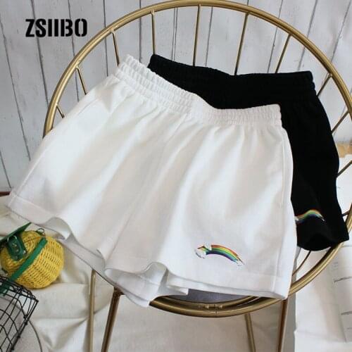 Summer Japanese Big Size Pure Color High Waist Harajuku Punk Vintgae New Ulzzang Shorts Anime Rainbow Short Loose Female Shorts