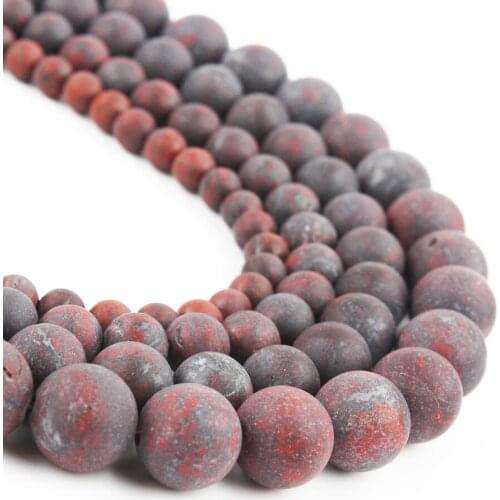Dull Polished Matte Dark Red Flower Jaspers Stone Beads Round Loose Beads For Jewelry DIY Making Bracelet 15'' 4 6 8 10 12mm