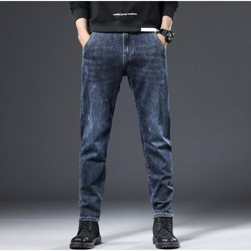 Fashion Branded Business Mens Casual Straight Jeans Autumn Large Size Stretch Denim Pants Youth Slim Fit Cowboy Trousers