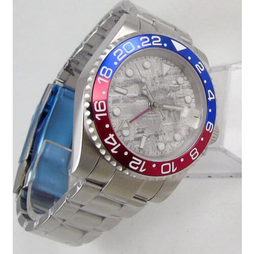 40MM Sterile Dial Sapphire Glass Date Luminous Blue Red Bezel GMT Automatic Movement Mens Watch