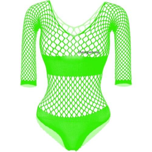Mens Teddies Boy Friend Fishnet Bodysuit Adult Fun Long Sleeve Sleepwear Mesh Hollow Nightwear Exotic Apparel for Man Sissy Gay