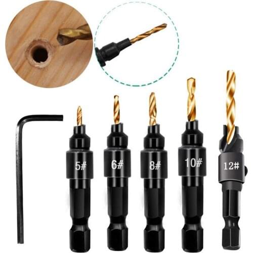 5Pcs Countersink Drill Woodworking Drill Bit Set Drilling Pilot Holes For Screw Sizes hand Tool set #5 #6 #8 #10 #12