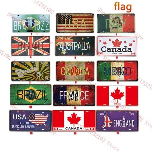 National Flag Metal Tin Sign License Plate Metal Sign Vintage Plaque Flag Tin Sign Travel Poster Wall Decor Bar