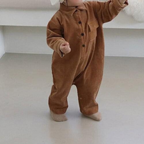 Korean autumn and winter new Jumpsuit for boys and girls fashionable corduroy Lapel one-piece long suit clothes