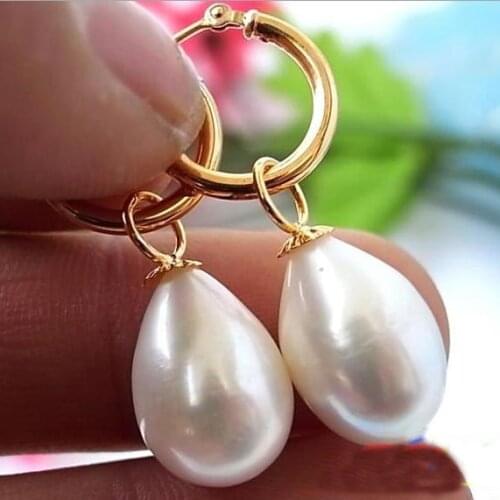 New Classic Favorite Real Pearl Earring 16mm White Drip Freshwater Pearl 14K Gold Dangle Earring Fine Jewelry Charming Lady Gift