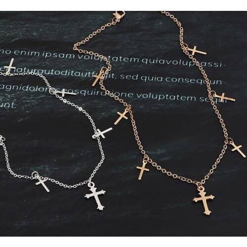 Silver Color Cross Necklaces & Pendants for Women Choker Clavicle Chain Jewelry Femme Bijoux Collares