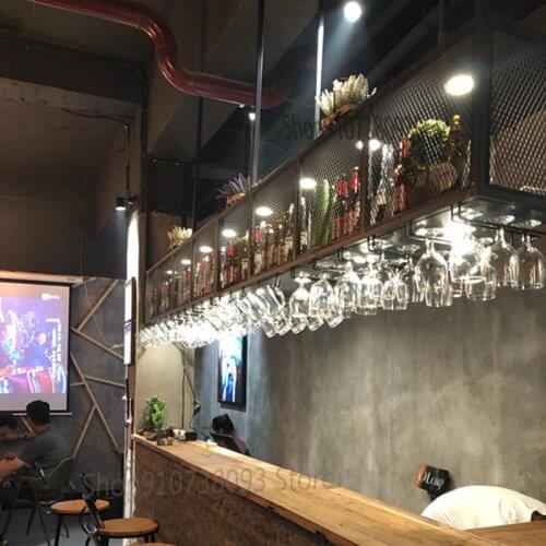 Industrial wind wall cabinet bar counter wrought iron decoration hanger rack rack upside down wine glass rack bar hanging wine r