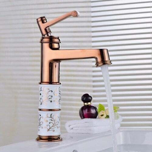 European style Rose golden bathroom basin faucet with polished chrome hot cold bathroom basin sink mixer tap