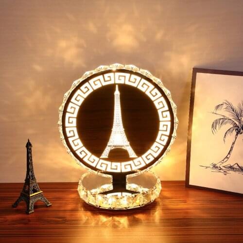 Modern K9 Crystal Table Lamp Bedroom Crystal Bedside Lamp Round Iron Tower LED Decorative Desk Lamp Glass Crystal Light For Room