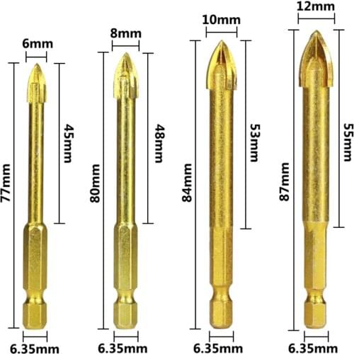 Glass Drill Bit 6/8/10/12mm Cross Spear Head Ceramic Tile Glass Marble Hole Cutter Hex Shank Glass Drill