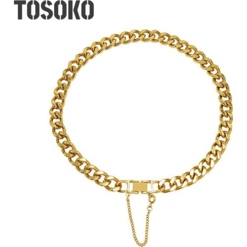 TOSOKO Stainless Steel Jewelry Exaggerated buckle thick chain necklace womens unique CUBAN CHAIN BSP1044
