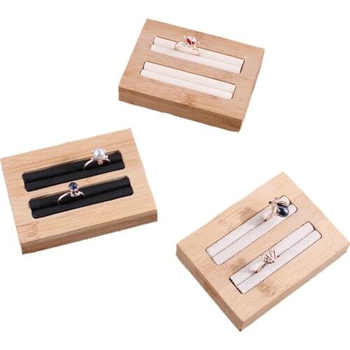 1 Pcs PU Leather/ Velvet Rings Display Mini Jewelry Display Stand Bamboo Jewelry Rings Holder Display Organizer 9.3*6.8*1.8cm
