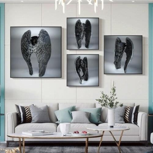 Funny Angel Metal Sculpture Art Posters and Prints on Canvas Painting Nordic Statue Wall Art Pictures Living Room Home Decor