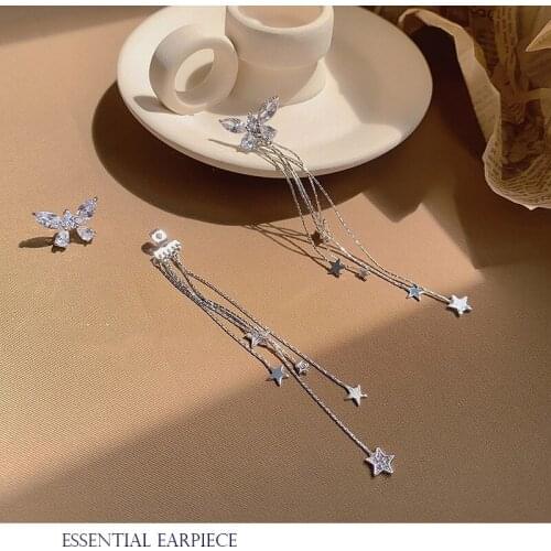 2021 Trend New Butterfly Tassel Dangle Earrings Long Fairy Zircon Korean Elegant Temperament Luxury Womens Earrings Jewelry