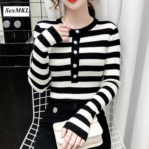 Women Striped Winter Pullovers 2020 Fashion O-Neck Long Sleeve Casual Sweaters Korean Clothes Knitted Elegant Slim Ladies Tops