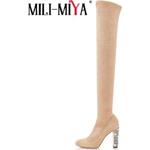 MILI-MIYA big size 34-43 hot fashion kid suede leather boots round toe over the knee boots women thick high heels zipper boots