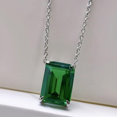925 Sterling Silver 10*14mm Created Emerald Sapphire Diamond Pendant Necklace For Women Sparkling Wedding Party Fine Jewelry