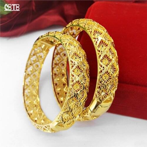 Gold Exquisite Diamond Carved Bracelet Turkey Bracelet Ethiopia Middle East Dubai Bracelet Female Muslim Wedding Jewelry Gift