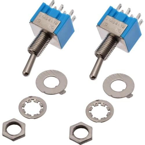 10x MTS-202 6-Pin DPDT ON-ON 6A 125V AC Mini Blue Toggle Switch 2 Position 1/4" 6mm Mounting Hole For Switching Lamp Light