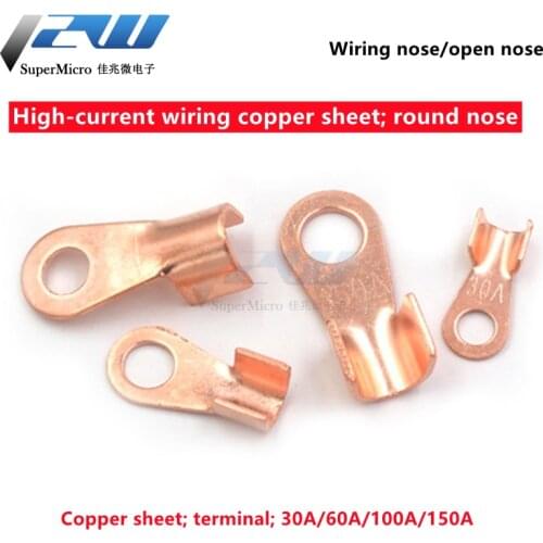 2 pcs / 5 pcs high current wiring copper lug round nose lug/open nose 30A 60A 100A 150A wiring copper lug terminal