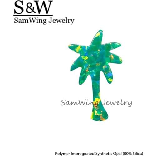 50PCS/ lot Wholesale Special shape Green Palm tree 8x13.2mm Fire Opal pendant necklace Palm tree for women DIY Holiday jewelry