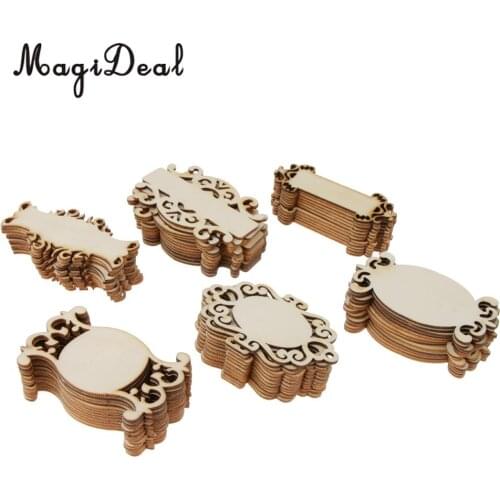 MagiDeal 72pcs Unfinished Mirror Cutout Wooden Chips Slices Chips Gift Tags Home Decor Scrapbooking Embellishment DIY Craft