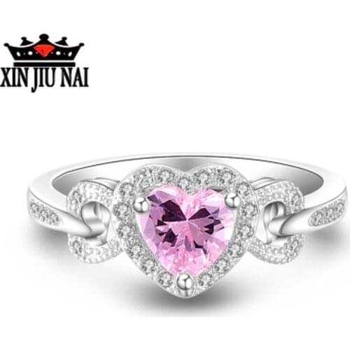 925 sterling silver Pink romantic crystal Fashion light luxury heart-shaped micro inlaid proposal women mature love wedding ring