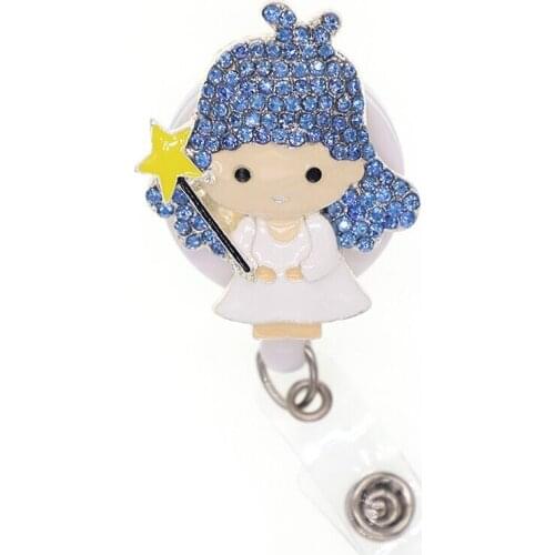 Bling rhinestone enamel nurse angle retractable id badge working holder reel for doctor/nurse gifts