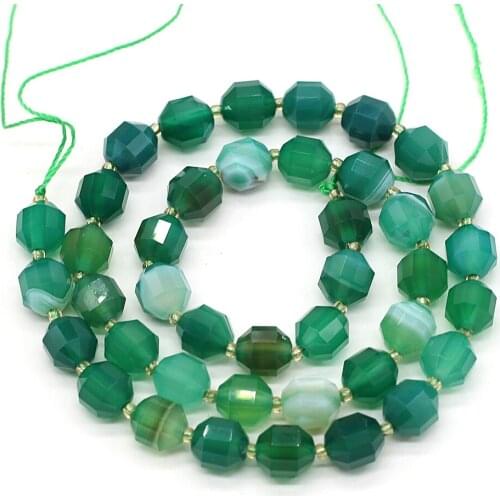 Natural Stone Beaded High-Quality Faceted Green Striped Agate Loose Spaced Beads for Jewelry Making DIY Bracelet Accessories 8mm