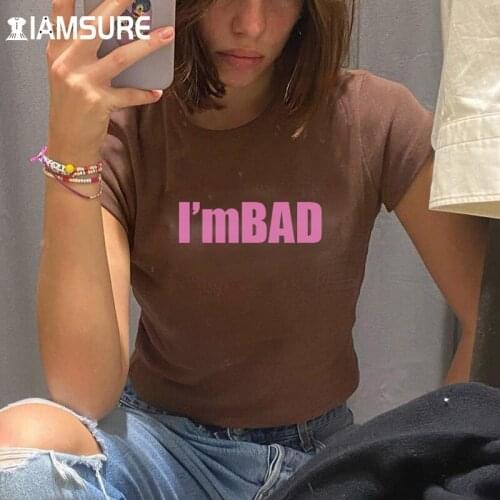 IAMSURE Character Print T-Shirt Female Short Sleeve Tshirts Cool O-Neck Crop Top Slim Casual Streetwear Y2K Aesthetic Summer