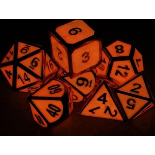 Pink Glow In The Dark Metal Dice Standard Set of 7 for DND RPG MTG Roleplaying Games