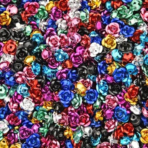 200 Pcs 6mm Assorted Aluminum Rose Cabochons for nail art Tiny rose flower color splattered cabochon flat-back embellishment s