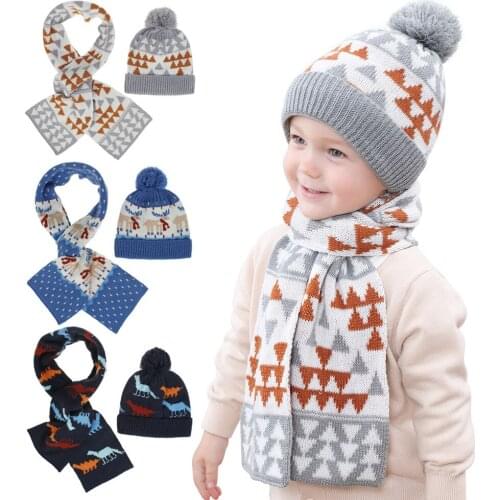 Toddler Hat Scarf Set Winter Warm Unisex Infant Toddler Kids Hat with Pompom Baby Girls Boys Winter Hat Scarves Skull Caps