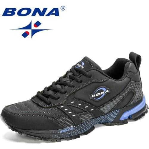 BONA 2020 New Arrival Action Leather Running Shoes Men Outdoor Sports Shoes Lightweight Sneakers Man Athletic Footwear Masculino