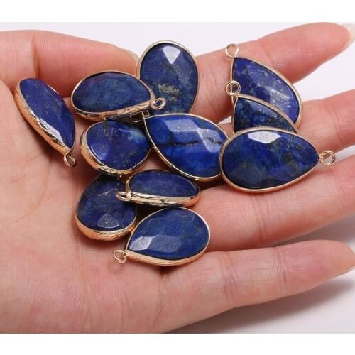 New Natural Stone Pendant Drop-shaped Lapis Lazulis Faceted Pendant Necklace For DIY Jewelry Best Birthday Gift Size 16x30mm