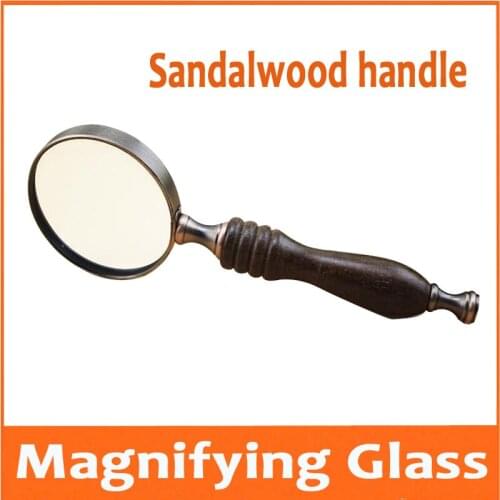 5X 70mm Lens Child Toy Gift Sandalwood Handle Handheld Office Reading Magnifier Magnifying Glass Loupe for Baby or Old Man