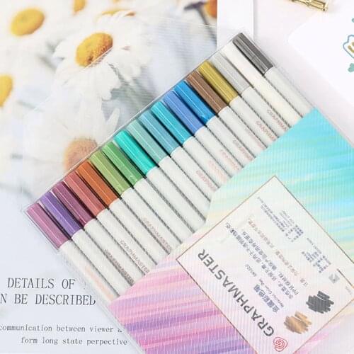 18 Colors Metallic Marker Pen DIY Round Head Brush Pens Highlighte Drawing Pen For Kids Graffiti Painting School Art Supplies