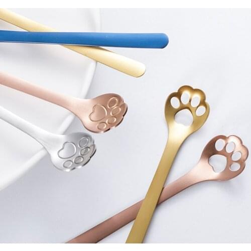 Stainless Steel Cute Cute Cat Paw Shape Hollow Out Coffee Mixing Spoon Dessert Ice Cream Table Spoon Kitchen Accessories