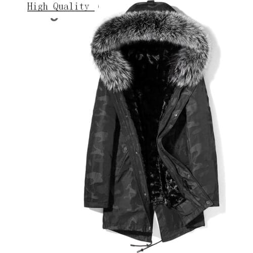 Fashion Warm Winter Camouflage Jacket Men Clothes 2020 Streetwear Mink Fur Liner Long Coat + Large Fox Fur Hooded XWPKF01