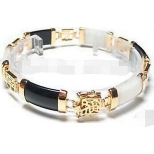 Fashion jewelry Free Shipping Black White JADE stone Bracelet