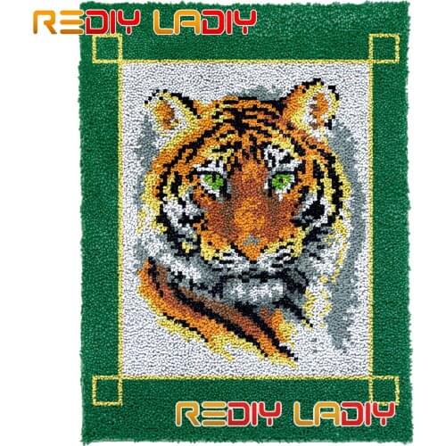 Latch Hook Rug Kits King of Tiger Plush Wall Hanging DIY Carpet Rug Chunky Yarn Arts Cushion Crocheted Floor Mat Hobby & Crafts