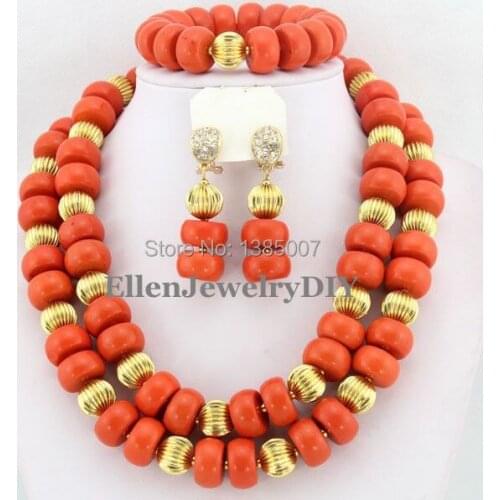 New Arrival African Nigerian Wedding Beads Coral Jewelry Sets,African Beads Coral Necklace Bracelet Earrings Sets TL1356