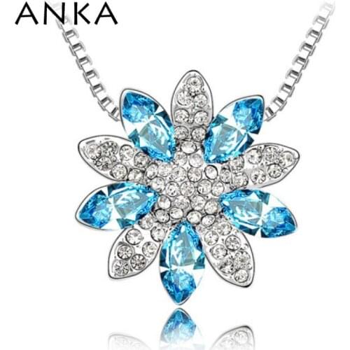 ANKA hot nice flower snow lotus pendant necklace fashion jewelry Valentines Day Gift Main Stone Crystals from Austria #84296